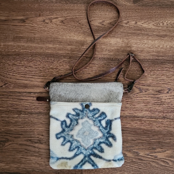 Myra Bag Handbags - Myra Bag Brown and Cream Crossbody with Fold-Over Design